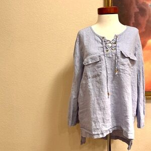 Ellen Tracy Sky Blue Lace-Up Blouse